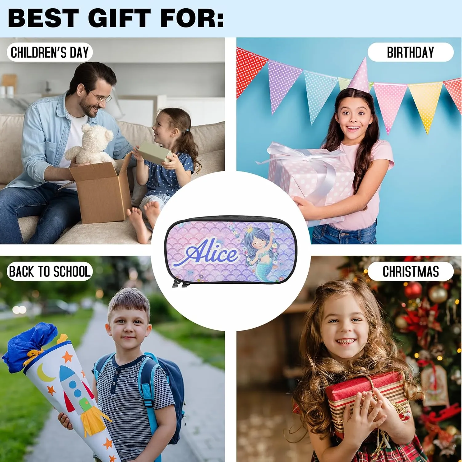 Custom Toddler Backpack for Teen Girls, Personalized Kids Backpacks for Preschool Kindergarten Elementary with Name, Customized Mermaid BookBags School Bag for Students Daughter Back to School Gifts