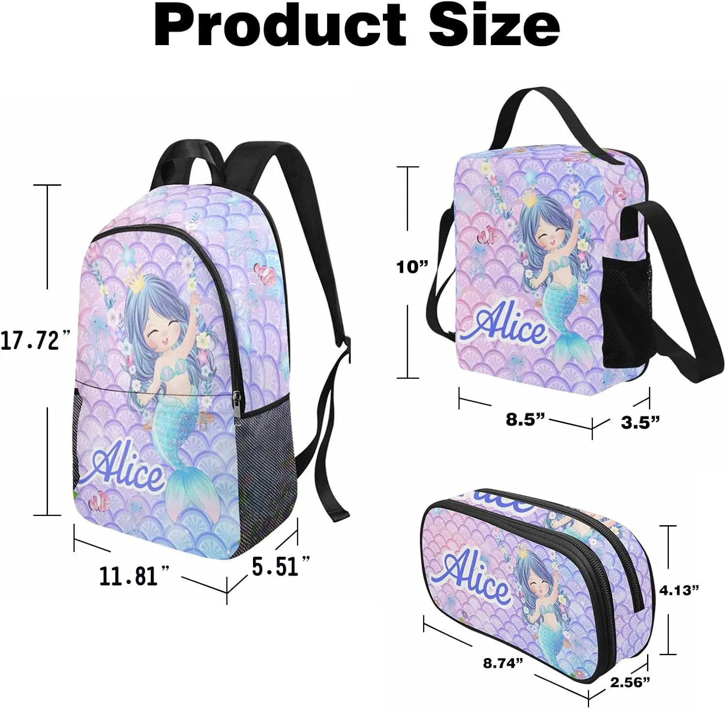 Custom Toddler Backpack for Teen Girls, Personalized Kids Backpacks for Preschool Kindergarten Elementary with Name, Customized Mermaid BookBags School Bag for Students Daughter Back to School Gifts