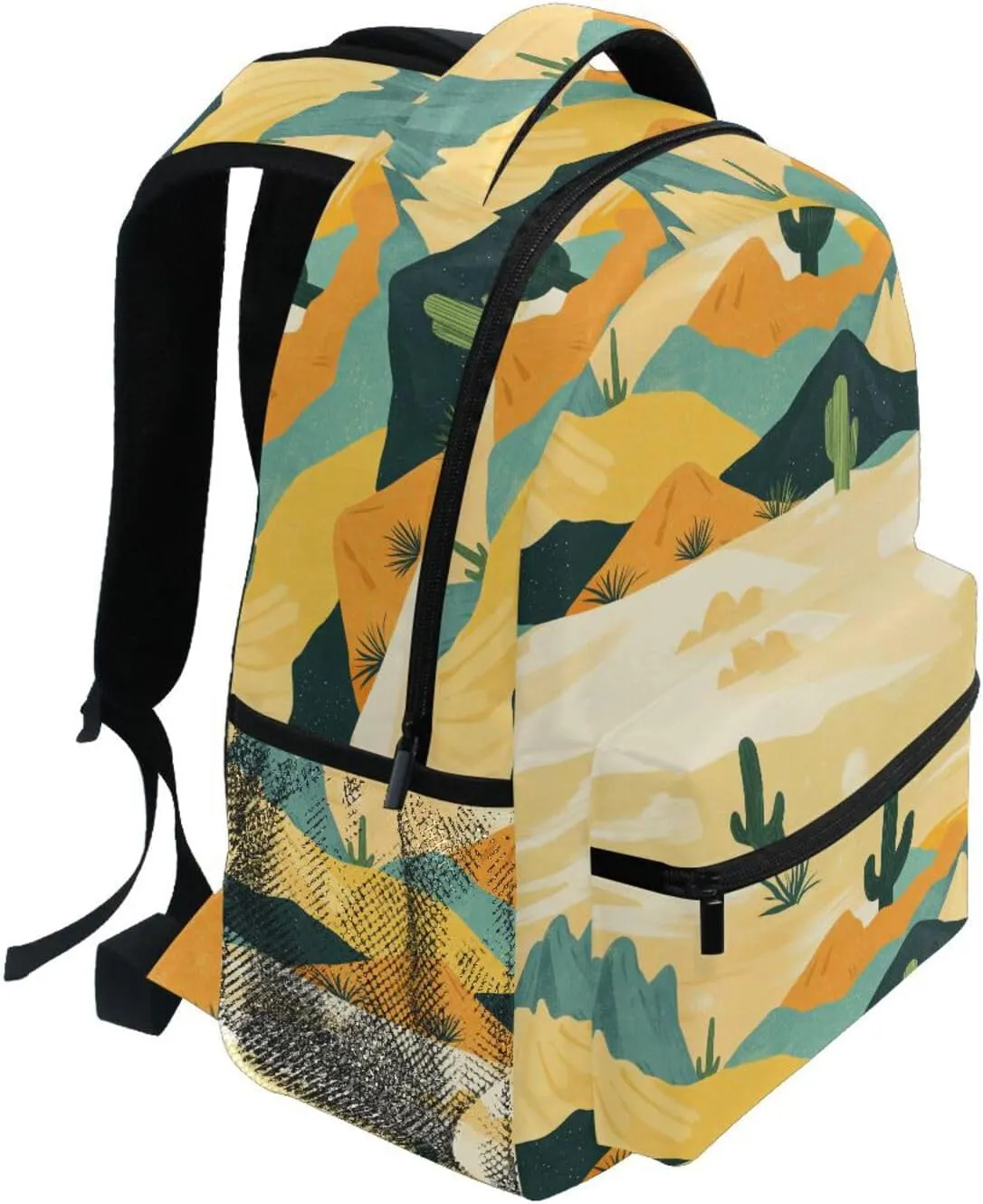 Cute Backpack for Unisex Adult Waterproof School Book Bag with Chest Strap for Business Work College Travel Trip Western Cowboy Spurs Boho Cactus Mountains