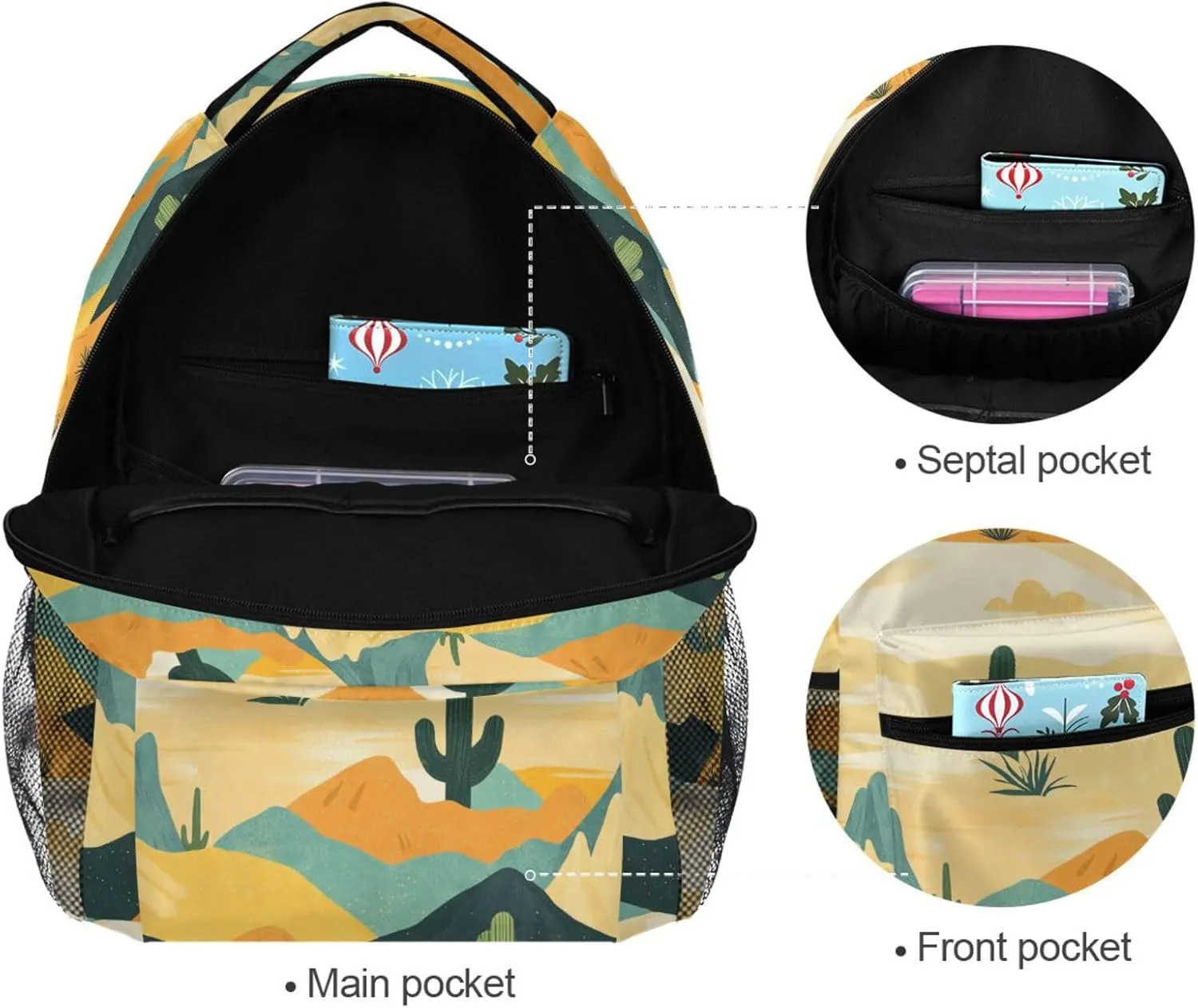 Cute Backpack for Unisex Adult Waterproof School Book Bag with Chest Strap for Business Work College Travel Trip Western Cowboy Spurs Boho Cactus Mountains