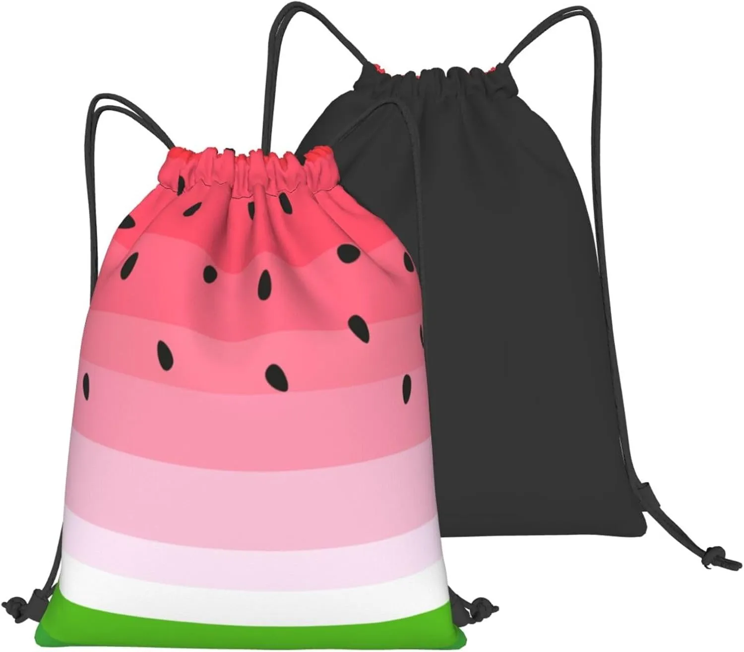 Cute Cartoon Watermelon Drawstring Bags Backpack Bag Watermelon Background with Black Seeds String Bag Tropical Summer Fruit Gym Backpack for Women Men Lightweight Sports Yoga Travel Bag