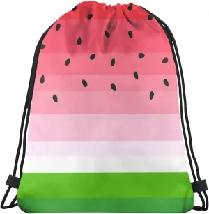 Cute Cartoon Watermelon Drawstring Bags Backpack Bag Watermelon Background with Black Seeds String Bag Tropical Summer Fruit Gym Backpack for Women Men Lightweight Sports Yoga Travel Bag