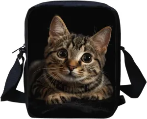 Cute Cat Purse for Women Crossbody Bag Small Messenger Bags Portable Cell Phone Wallet Case Lightweight Shoulder Bag Canvas Travel Organizer