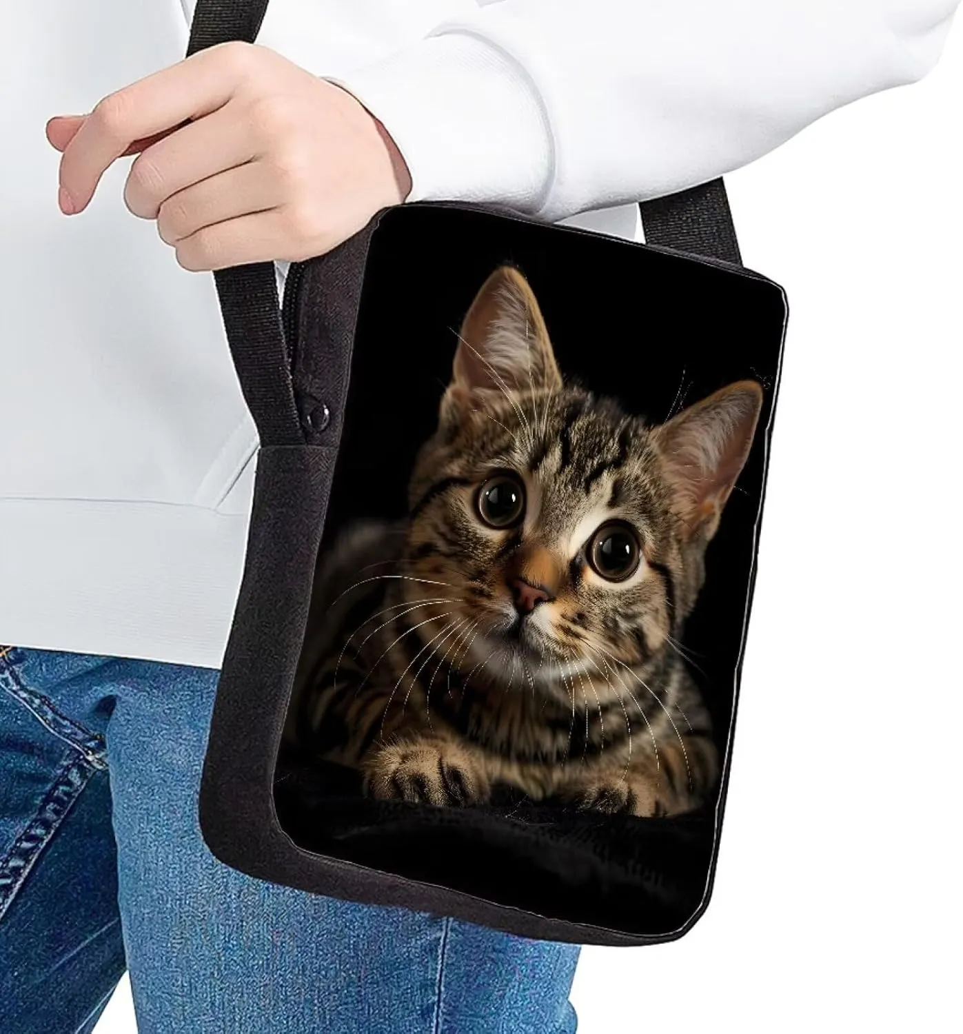 Cute Cat Purse for Women Crossbody Bag Small Messenger Bags Portable Cell Phone Wallet Case Lightweight Shoulder Bag Canvas Travel Organizer