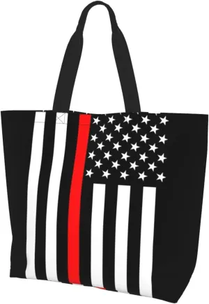 Cute Flag Tote Bag for Women Men Reusable Patriotic Beach Grocery Shopping Bag for Outdoor Gym Shopping