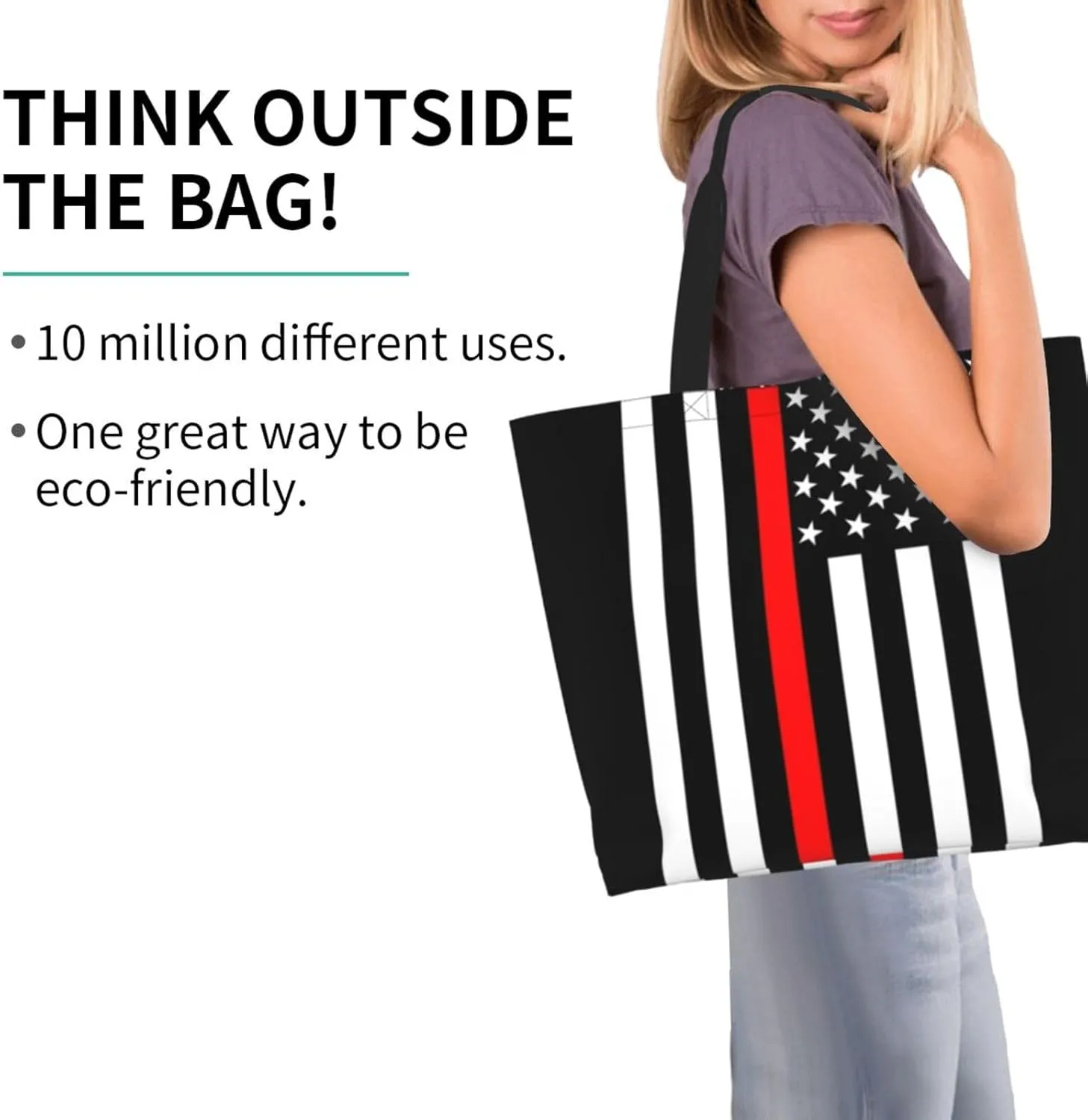 Cute Flag Tote Bag for Women Men Reusable Patriotic Beach Grocery Shopping Bag for Outdoor Gym Shopping