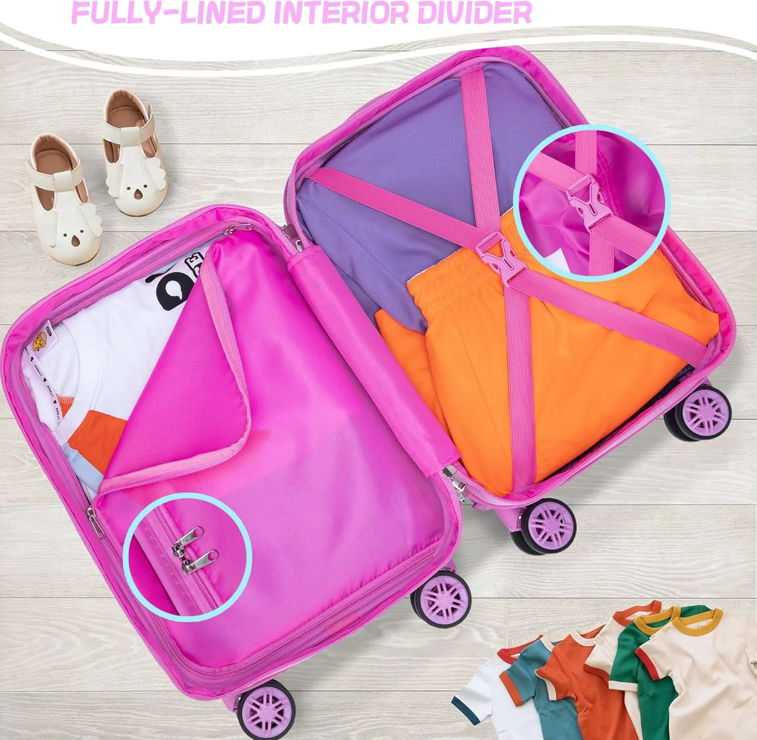 Cute Pink Mermaid Kid’s Luggage Set 5 Piece Suitcase Set 16’’ Hardside Luggage with Spinner Wheels Girls Carry on Toddler Luggage Travel Rolling Suitcase Airline Approved