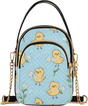 Cute Yellow Chicks Daisies Blue Small Crossbody Bags for Women Adjustable Strap Purses Travel Handbags 20860849