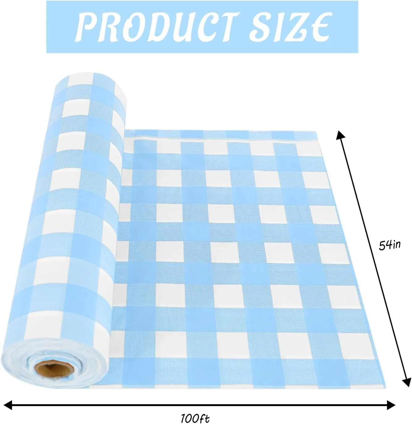 CXPSINC Plastic Table Cover Roll with Slide Cutter, Disposable Tablecloth Roll for Picnic, Party, Banquet, Birthdays, Weddings (Light Blue Checkered, 54 Inch X 100 Feet)