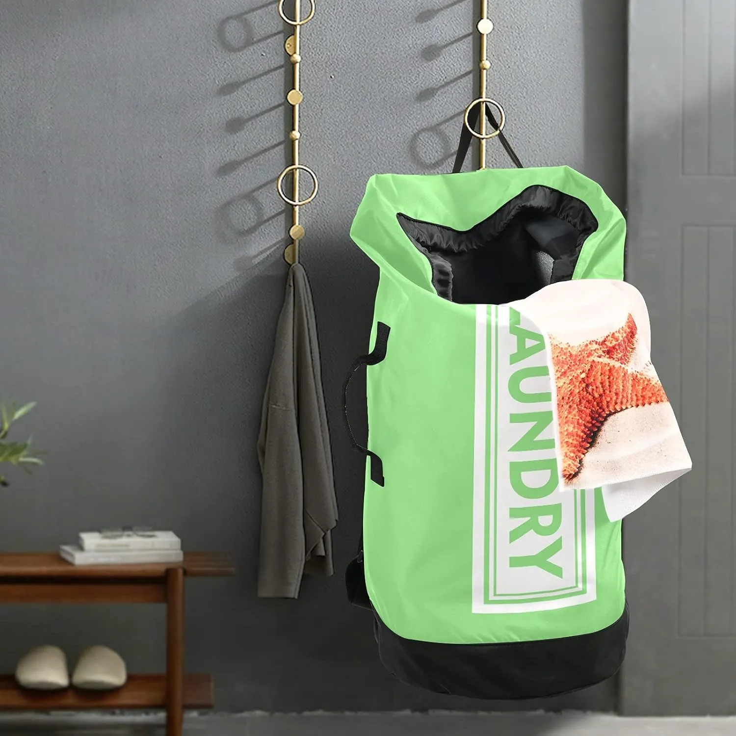 Cyan blue Laundry Backpack Large Heavy Duty Laundry Bag for College Students Laundry bag with Shoulder Straps Dirty Clothes Organizer for Traveling Waterproof (One color a day, good mood every day)