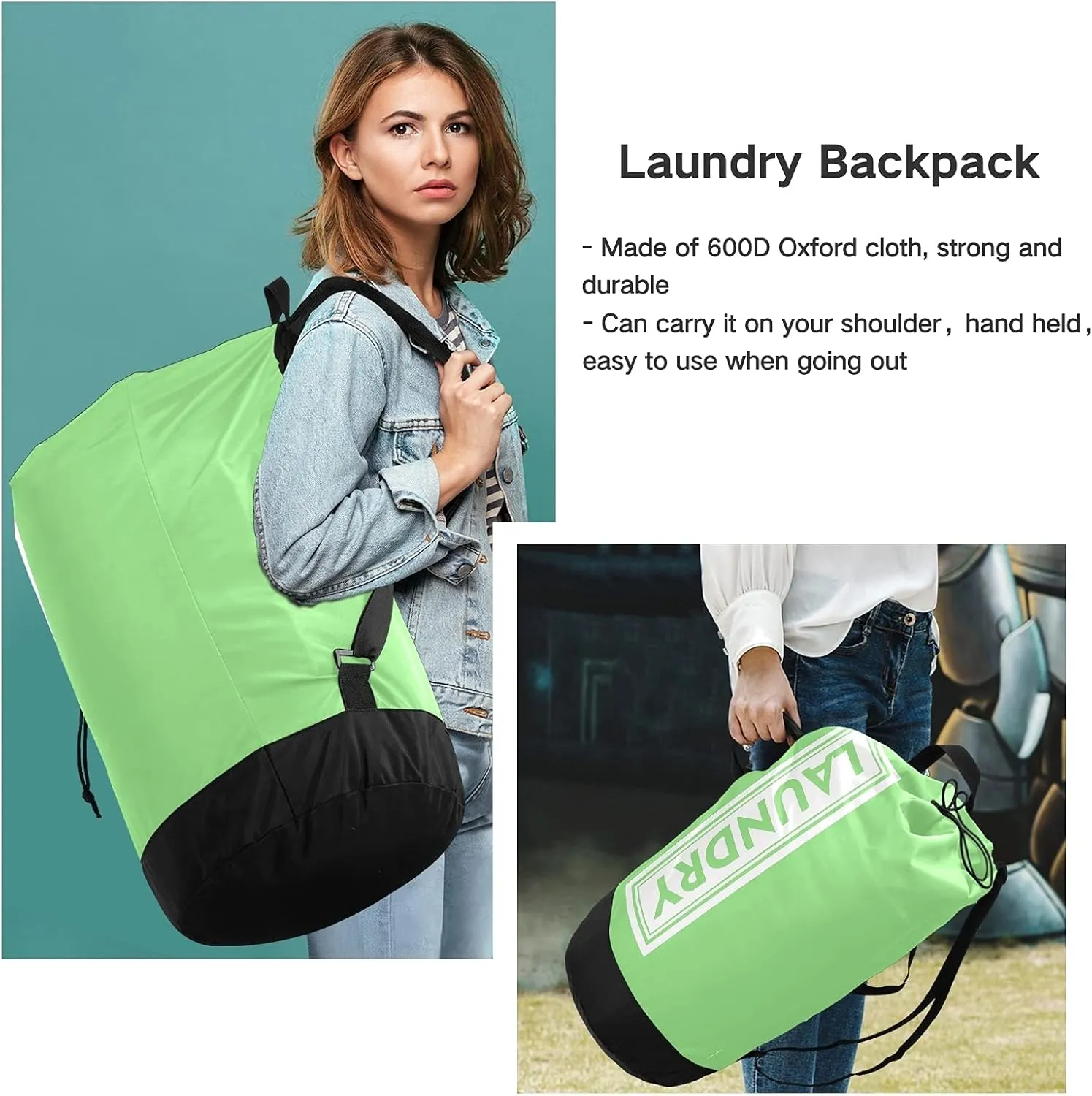 Cyan blue Laundry Backpack Large Heavy Duty Laundry Bag for College Students Laundry bag with Shoulder Straps Dirty Clothes Organizer for Traveling Waterproof (One color a day, good mood every day)