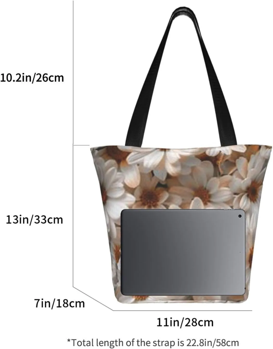 D-aisy Tote Shopping Bag, Hobo Bag Casual Handbag Large Capacity Shopping Work Bag. Black