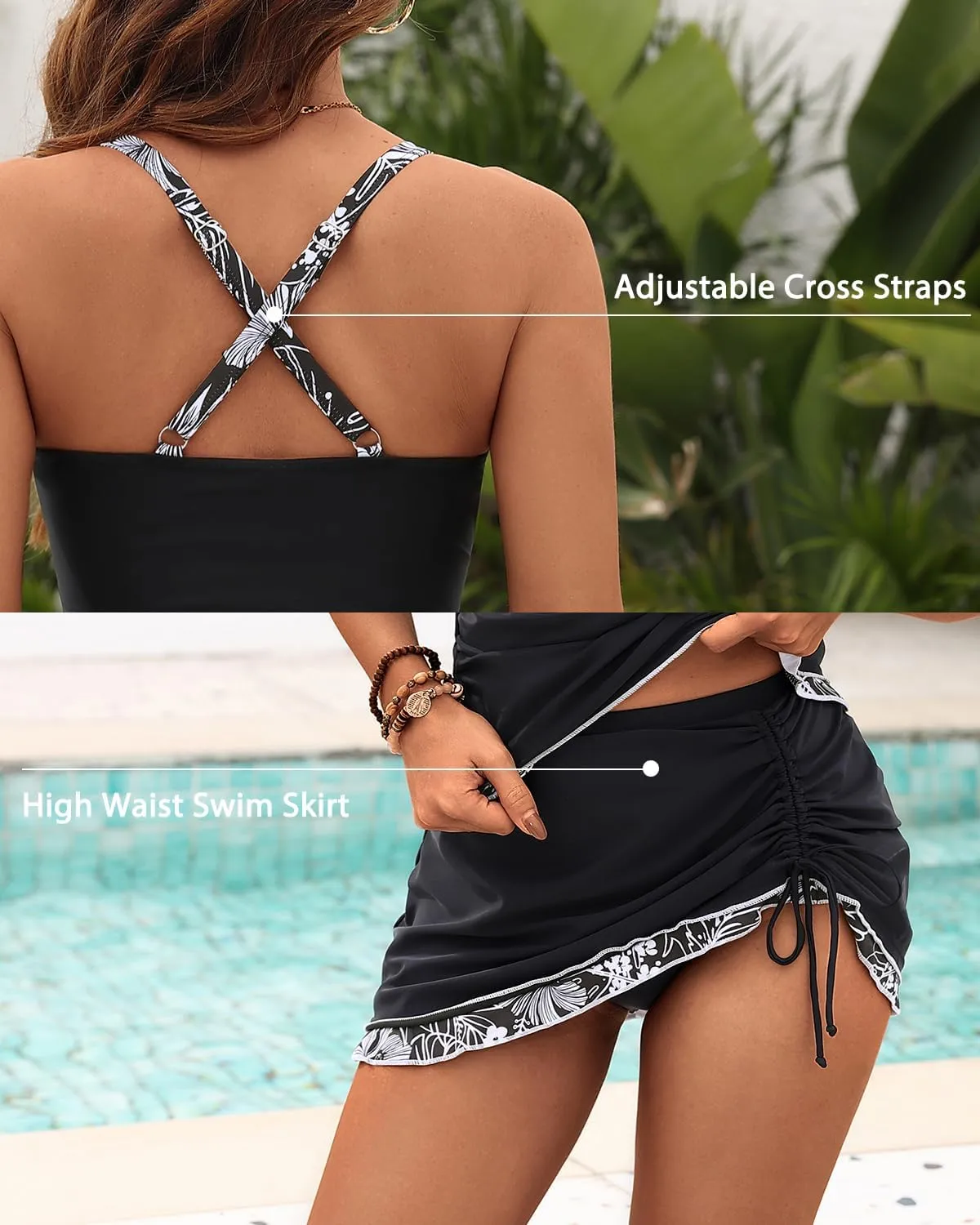 Daci Womens Tankini Swimsuits with Skirt - 2 Piece Tummy Control Bathing Suits Knot Twist Tankini Sets 2025