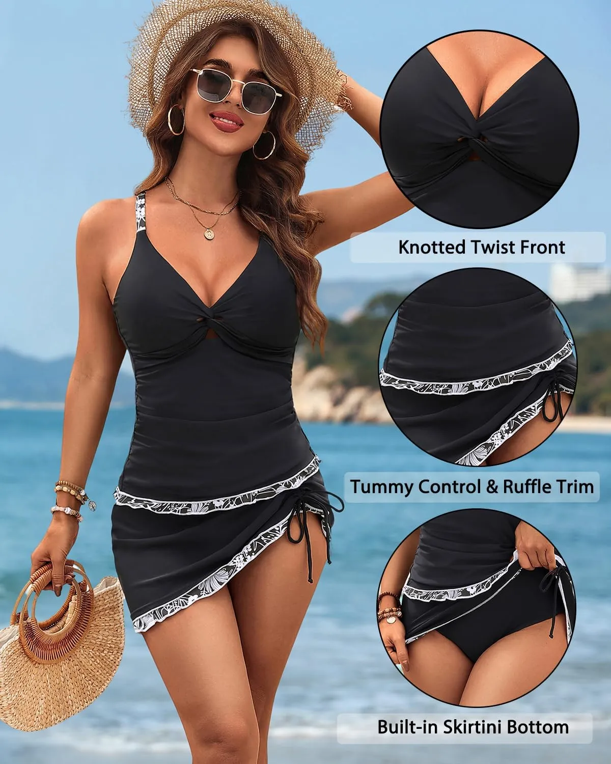 Daci Womens Tankini Swimsuits with Skirt - 2 Piece Tummy Control Bathing Suits Knot Twist Tankini Sets 2025
