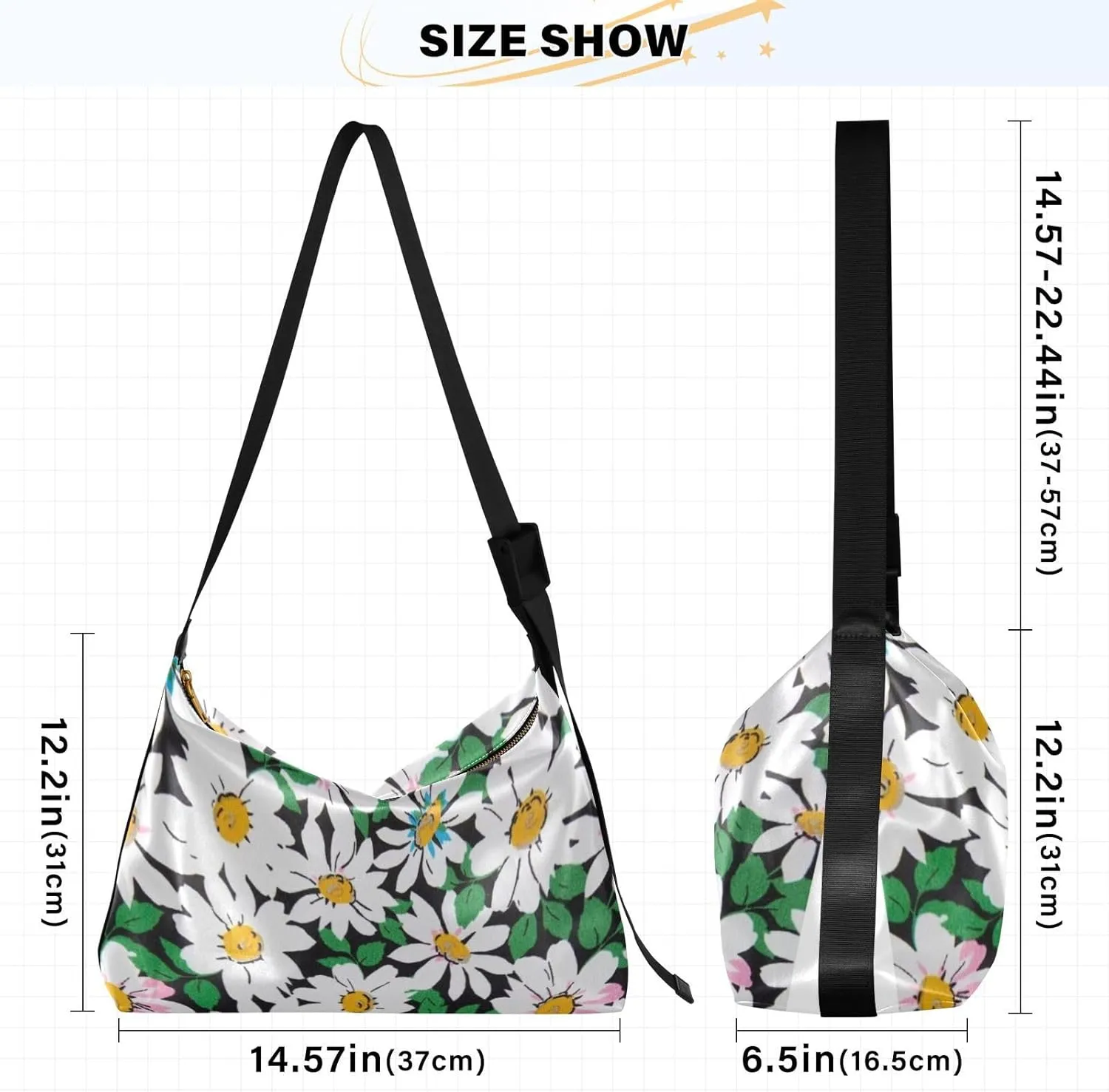 Daisy Print Sling Bag for Women Crossbody Purse Leather Shoulder Handbag Purses for Women with Adjustable Wide Strap