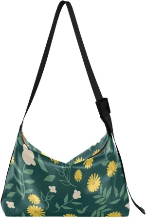 Daisy Print Sling Bag for Women Crossbody Purse Leather Shoulder Handbag Purses for Women with Adjustable Wide Strap