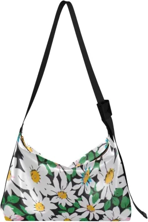 Daisy Print Sling Bag for Women Crossbody Purse Leather Shoulder Handbag Purses for Women with Adjustable Wide Strap