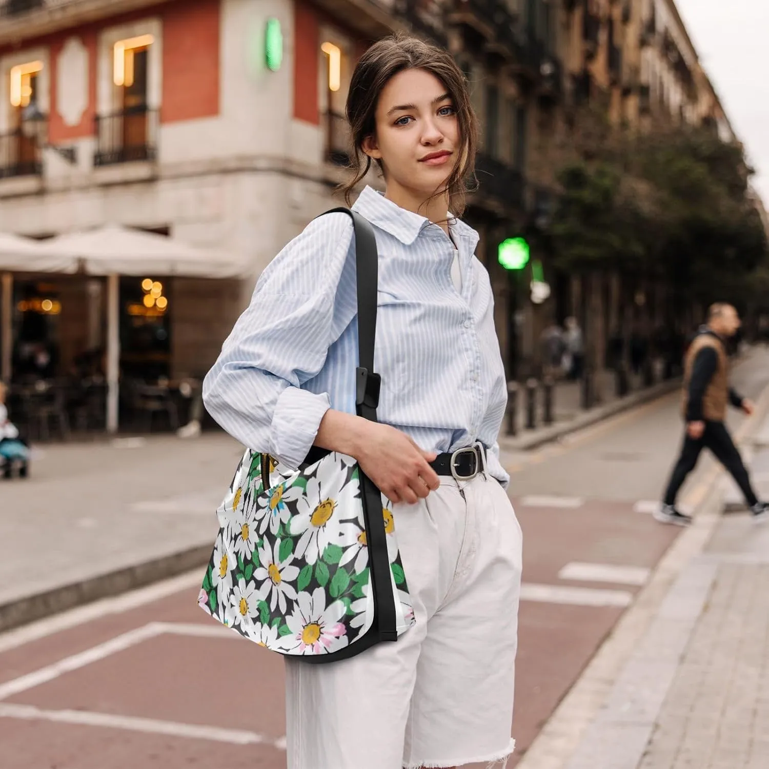 Daisy Print Sling Bag for Women Crossbody Purse Leather Shoulder Handbag Purses for Women with Adjustable Wide Strap