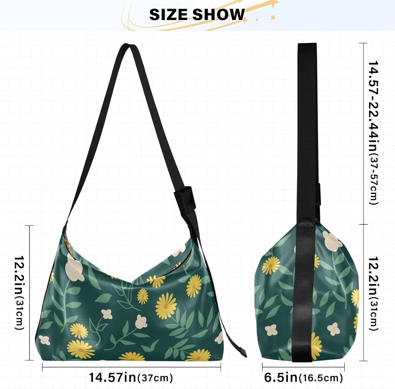 Daisy Print Sling Bag for Women Crossbody Purse Leather Shoulder Handbag Purses for Women with Adjustable Wide Strap