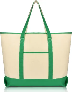 DALIX 22'' Extra Large Zippered Shopping Tote Grocery Bag with Outer Pocket in Green