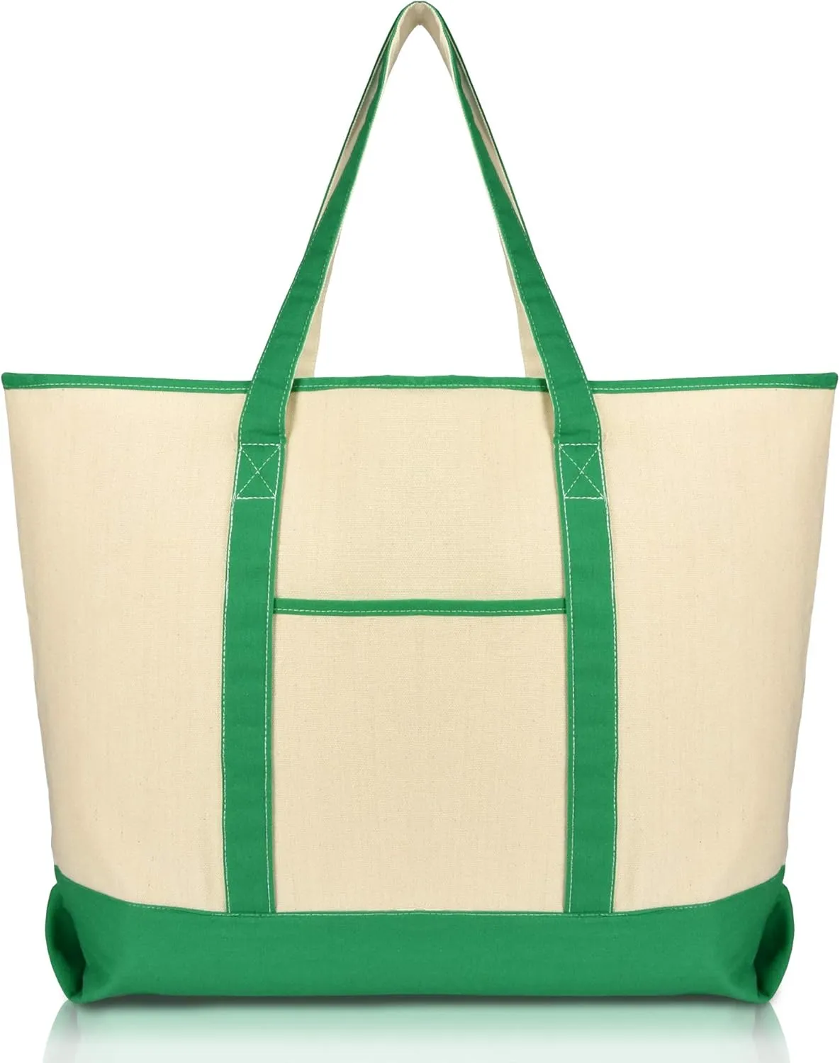 DALIX 22'' Extra Large Zippered Shopping Tote Grocery Bag with Outer Pocket in Green