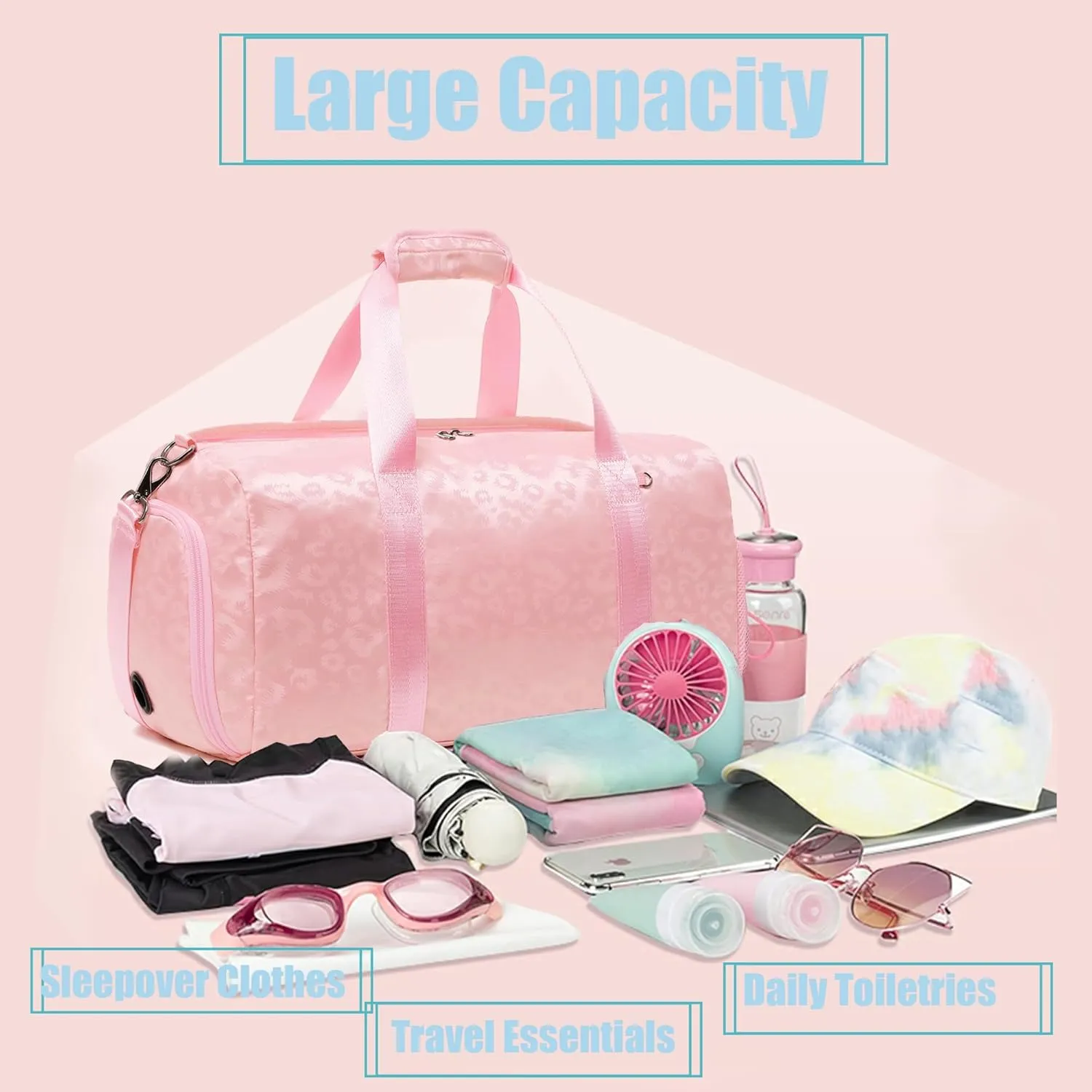 Dance Bag for Girls Duffle Bags Girls Overnight Bag Sleepover Gym Gymnastics Bags with Shoe Compartment and Wet Pocket,Leopard Shape