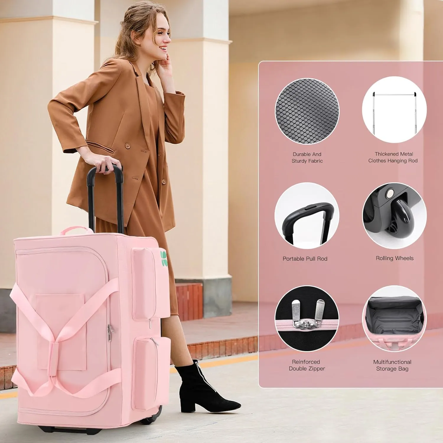 Dance Bag With Garment Rack, 27" Dance Garment Bags for Dancers Girls Competition, Collapsible Rolling Dance Garment Bag with Wheels for Travel, Duffle Bag Luggage for Women and Men