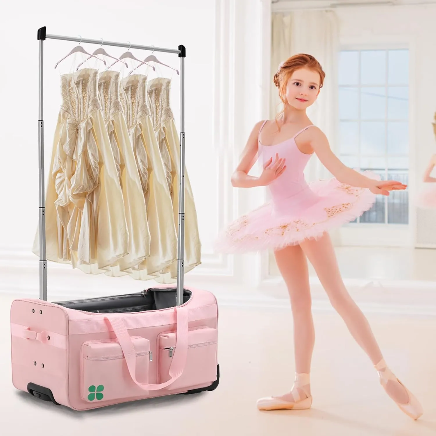 Dance Bag With Garment Rack, 27" Dance Garment Bags for Dancers Girls Competition, Collapsible Rolling Dance Garment Bag with Wheels for Travel, Duffle Bag Luggage for Women and Men