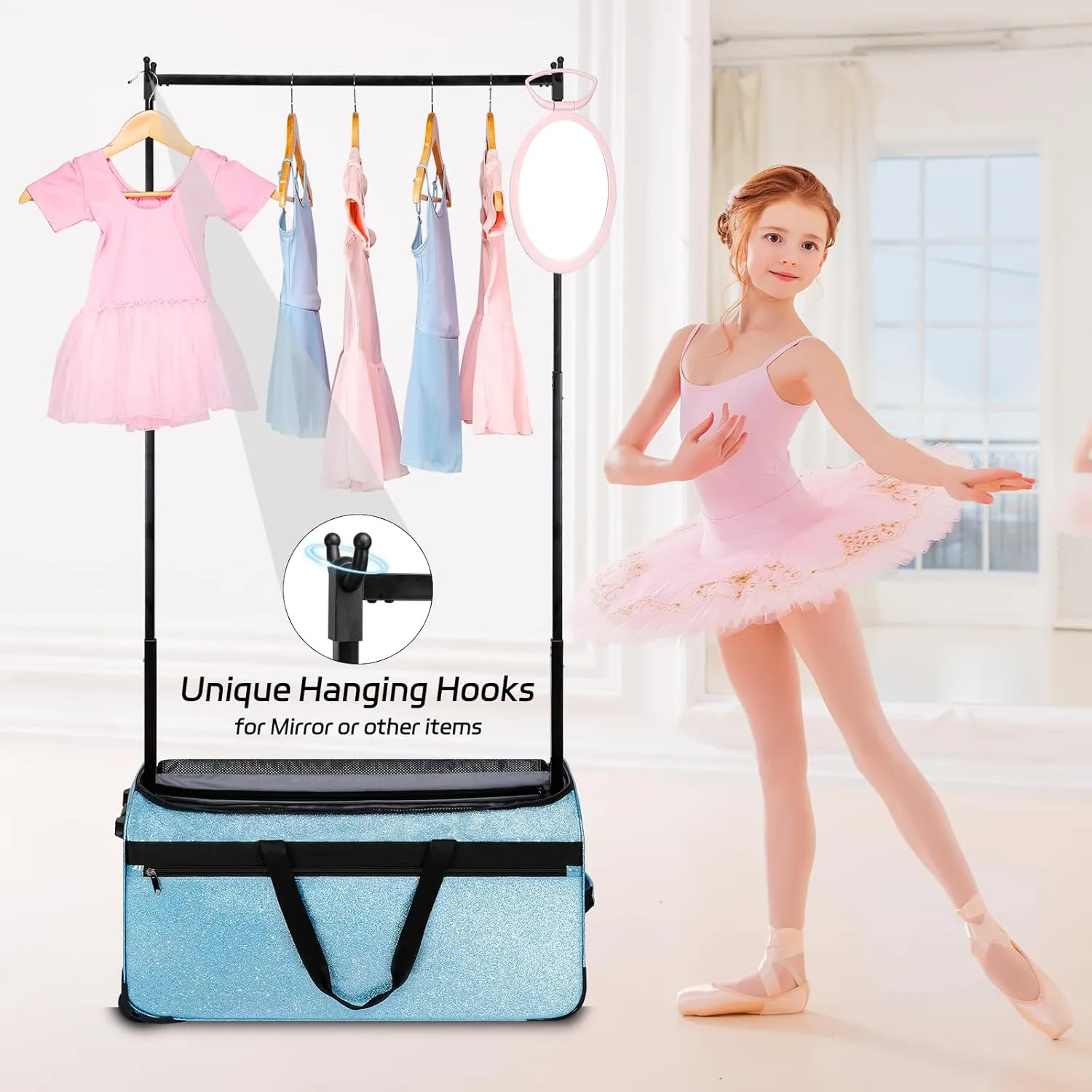 Dance Bag with Garment Rack, OMIDEL 29" Rolling Dance Competition Duffle Bag with Garment Rack & Silent Wheels, Collapsible Dance Suitcase for Dance Competition Shows Recitals Travel