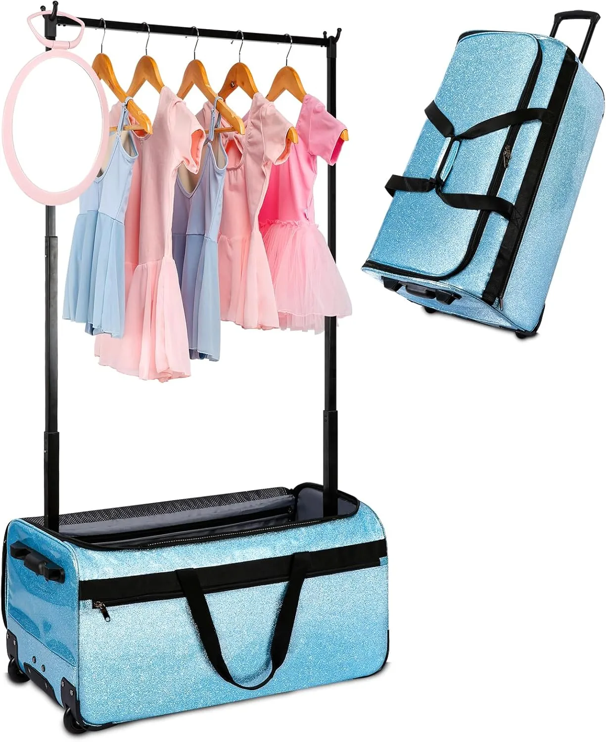 Dance Bag with Garment Rack, OMIDEL 29" Rolling Dance Competition Duffle Bag with Garment Rack & Silent Wheels, Collapsible Dance Suitcase for Dance Competition Shows Recitals Travel