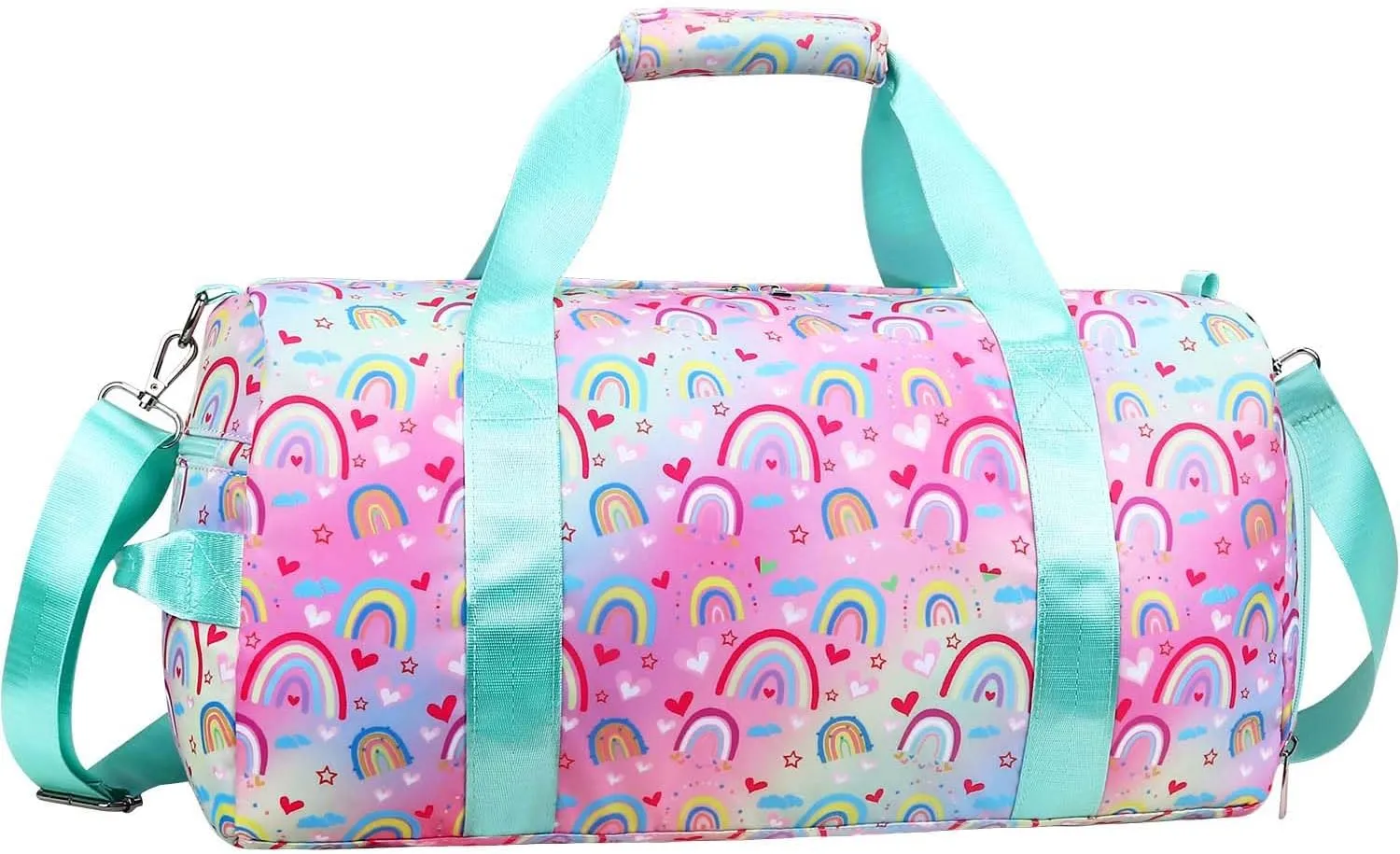 Dance Travel Duffle Bag for Girls - Gymnastics Gym Sports Bag with Shoe Compartment & Wet Pocket Rainbow Kids Travel Bag Teens Weekender Sleepover Carry On Bag