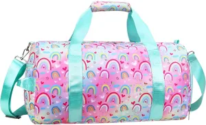 Dance Travel Duffle Bag for Girls - Gymnastics Gym Sports Bag with Shoe Compartment & Wet Pocket Rainbow Kids Travel Bag Teens Weekender Sleepover Carry On Bag