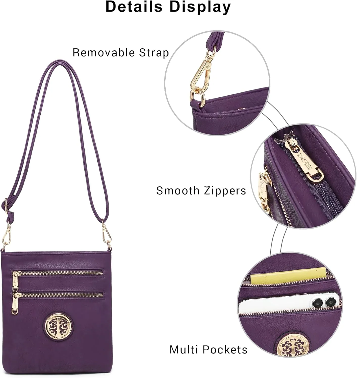 Dasein Women Small Crossbody Bag Lightweight Shoulder Purses Multi Zipper Pockets Phone Purse Handbag