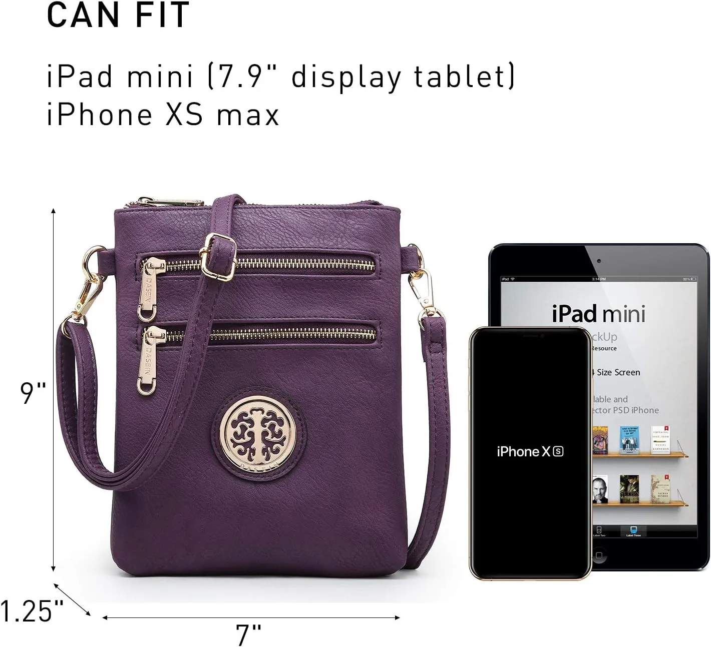 Dasein Women Small Crossbody Bag Lightweight Shoulder Purses Multi Zipper Pockets Phone Purse Handbag