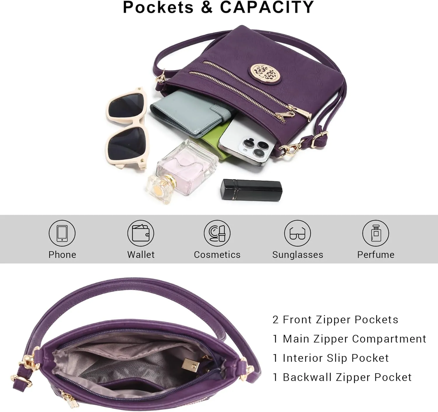 Dasein Women Small Crossbody Bag Lightweight Shoulder Purses Multi Zipper Pockets Phone Purse Handbag