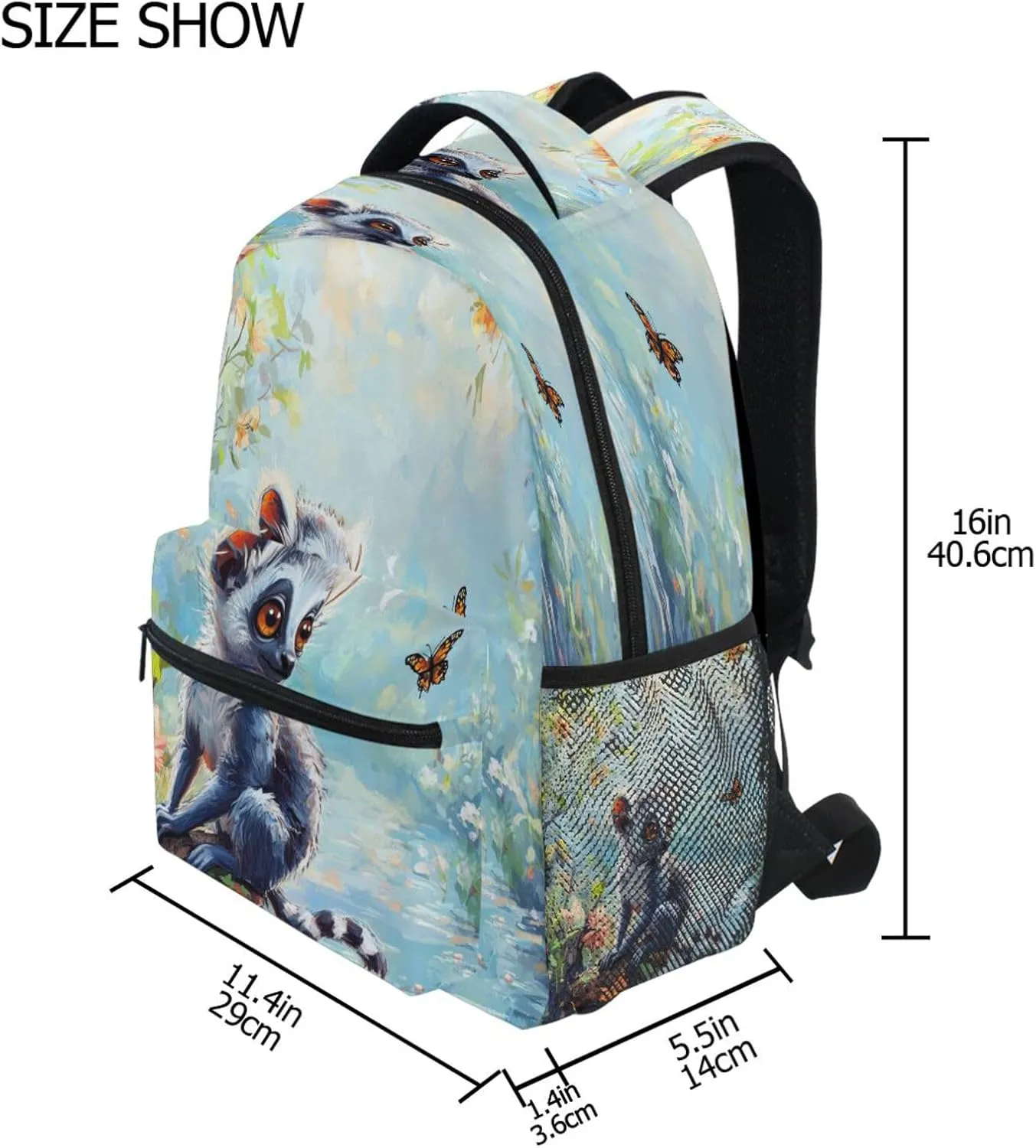 Day Backpack for Teens Boys Girls Waterproof Stylish Travel Bags with Chest Strap for College Work Cartoon Lemur A River
