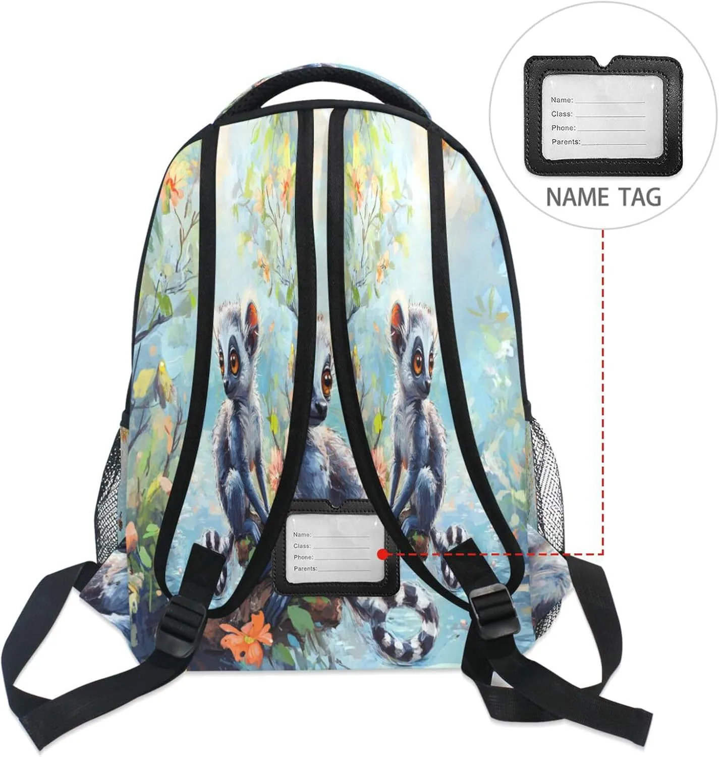 Day Backpack for Teens Boys Girls Waterproof Stylish Travel Bags with Chest Strap for College Work Cartoon Lemur A River