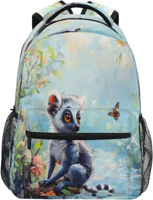 Day Backpack for Teens Boys Girls Waterproof Stylish Travel Bags with Chest Strap for College Work Cartoon Lemur A River