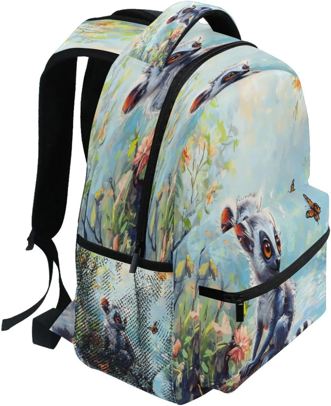 Day Backpack for Teens Boys Girls Waterproof Stylish Travel Bags with Chest Strap for College Work Cartoon Lemur A River