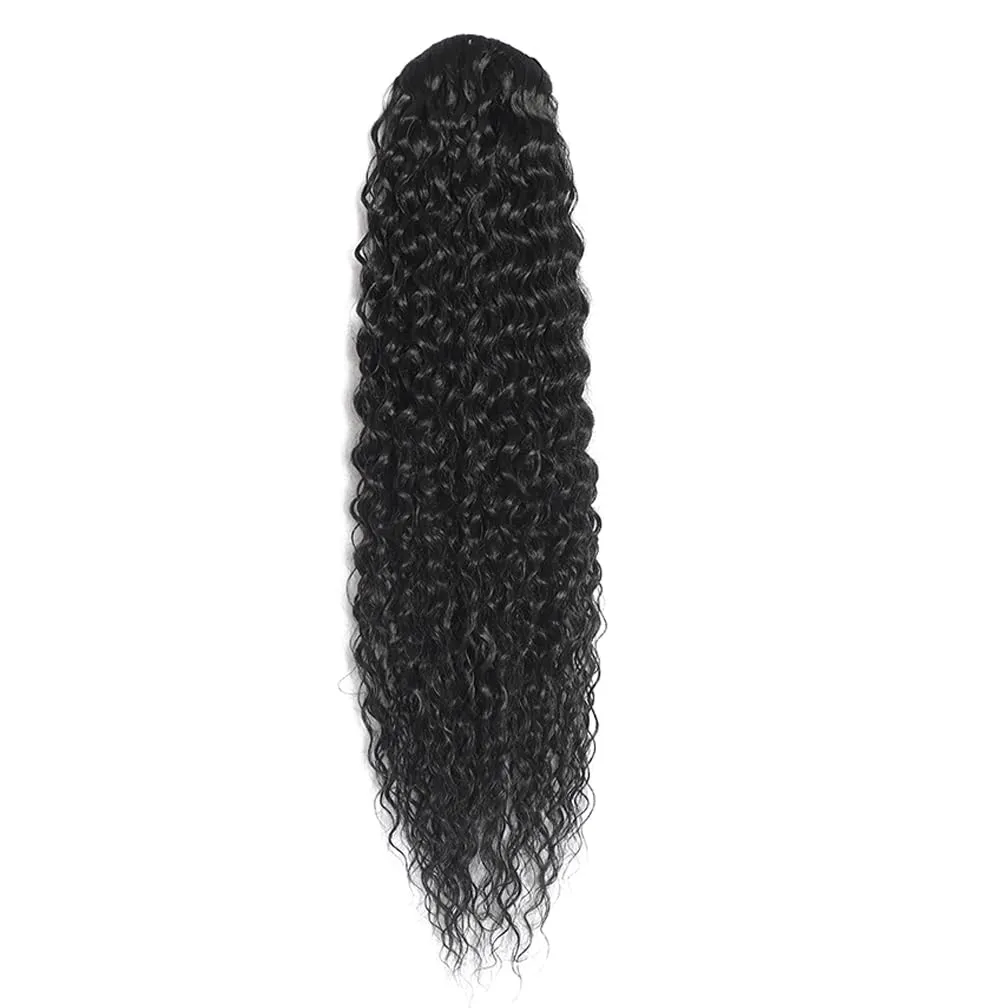 Deep Wave Ponytail Extension for Women 12 Inch Black Curly Wavy Ponytail Hair Extensions Drawstring with Clips Short Synthetic Hairpiece for Daily and Party