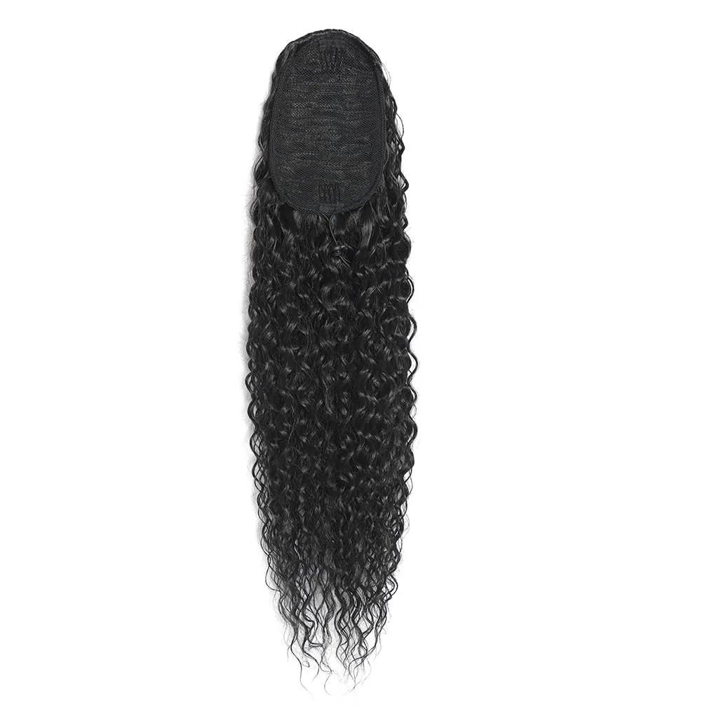 Deep Wave Ponytail Extension for Women 12 Inch Black Curly Wavy Ponytail Hair Extensions Drawstring with Clips Short Synthetic Hairpiece for Daily and Party