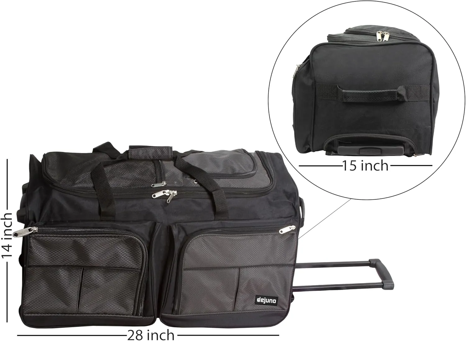 Dejuno 28-Inch Rolling Duffle Bag, Charcoal, Large