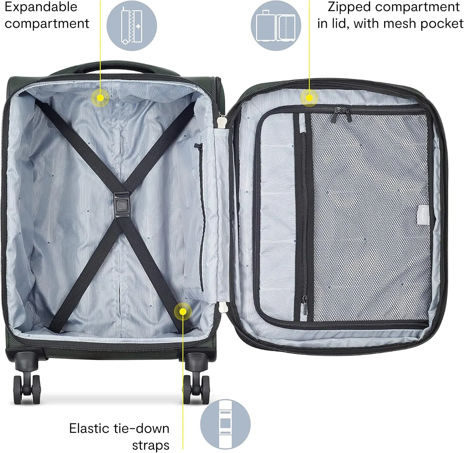 DELSEY PARIS Sky Max 2.0 Softside Expandable Luggage with Spinner Wheels, Green, 2-Piece Set (21/24)