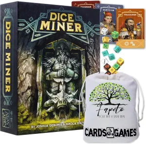 Dice Miner Board Game Bundle with Fapeto Travel Drawstring Dice Bag