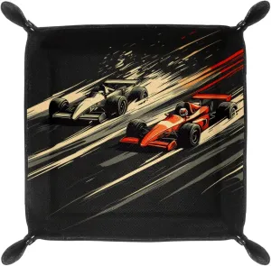 Dice Trays Race Car Racing Holder Storage Box for Dice Games Like RPG DND, Microfiber Leather Dice Holder Portable Folding Rolling Dice Tray, 20.5x20.5cm