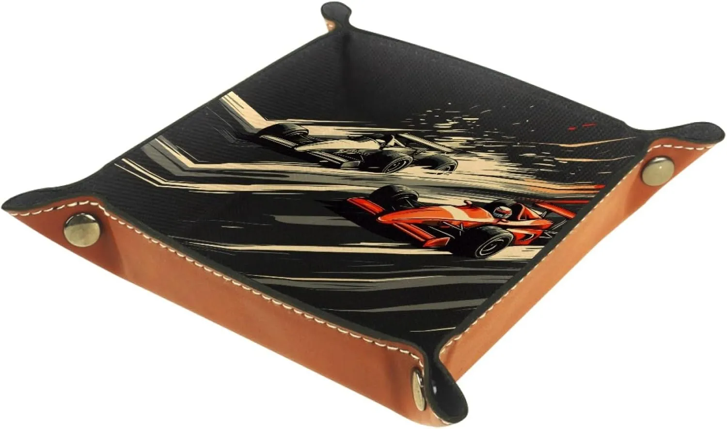 Dice Trays Race Car Racing Holder Storage Box for Dice Games Like RPG DND, Microfiber Leather Dice Holder Portable Folding Rolling Dice Tray, 20.5x20.5cm