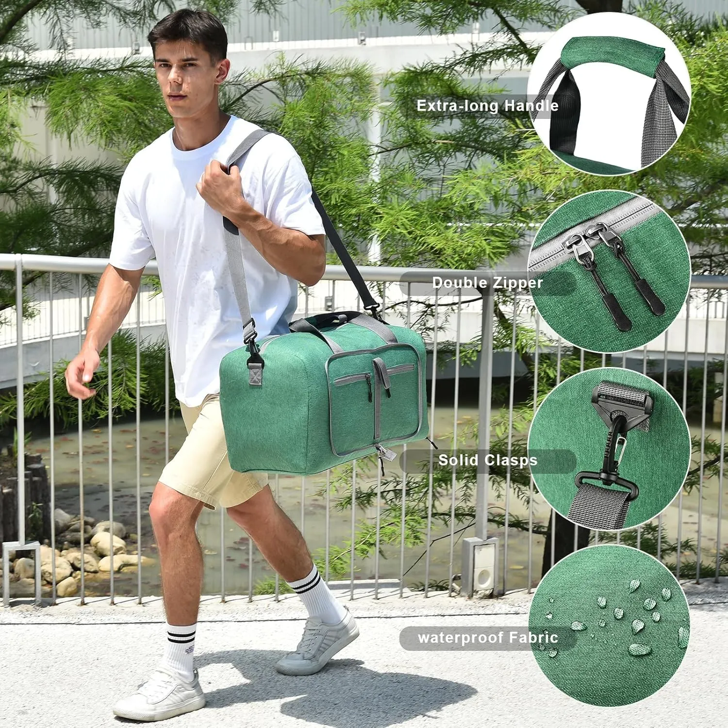 Dimayar 115L Travel Duffle Bag - Foldable Duffel Bag with Shoes Compartment - Overnight Bags Waterproof & Tear Resistant(ForestGreen)