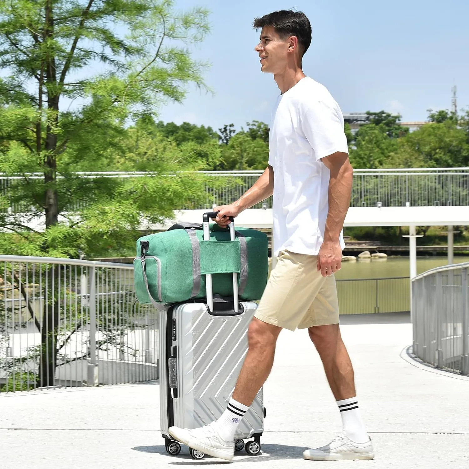 Dimayar 115L Travel Duffle Bag - Foldable Duffel Bag with Shoes Compartment - Overnight Bags Waterproof & Tear Resistant(ForestGreen)