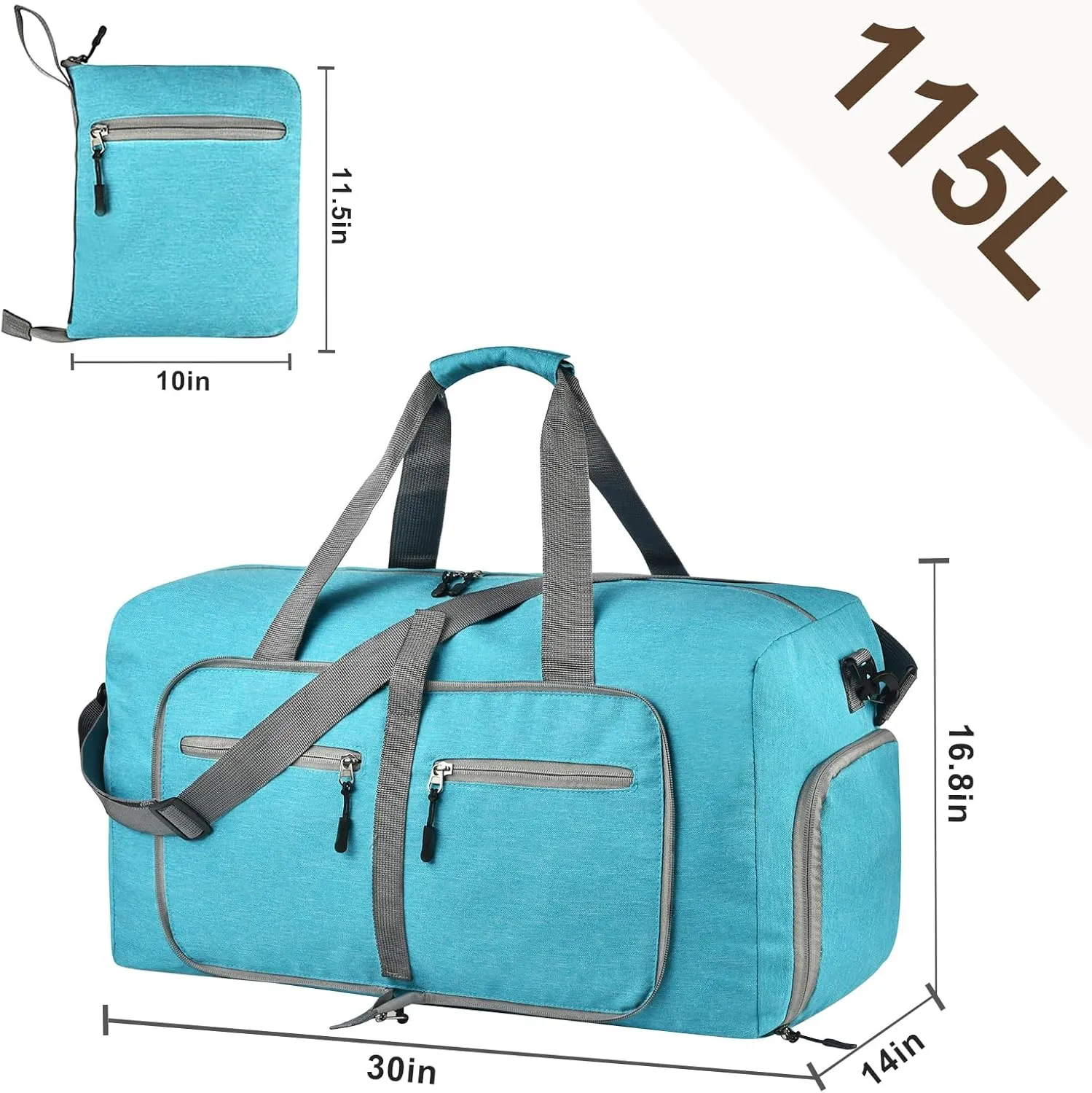 Dimayar 115L Travel Duffle Bag - Foldable Duffel Bag with Shoes Compartment - Overnight Bags Waterproof & Tear Resistant(MintGreen)