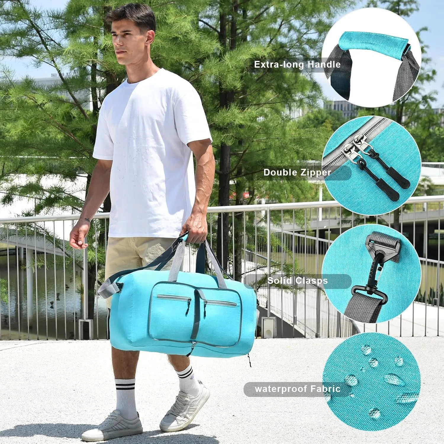 Dimayar 115L Travel Duffle Bag - Foldable Duffel Bag with Shoes Compartment - Overnight Bags Waterproof & Tear Resistant(MintGreen)